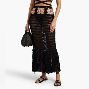 ALANUI Black Crochet Fringe Skirt with Colorful Accents - Xs/S